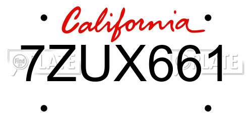 7ZUX661 California License Plate