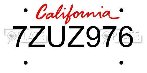 7ZUZ976 California License Plate