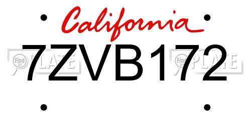 7ZVB172 California License Plate