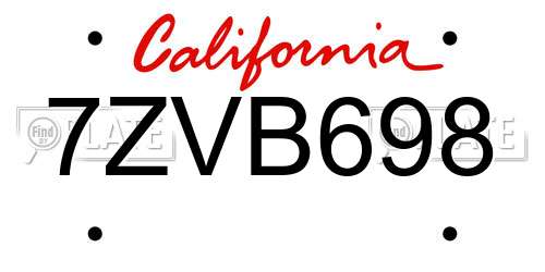 7ZVB698 California License Plate
