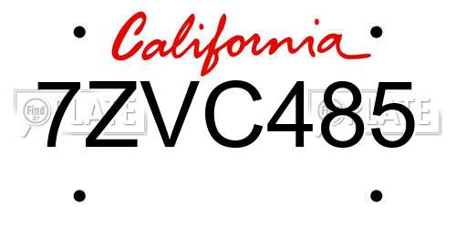 7ZVC485 California License Plate