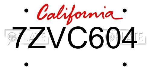 7ZVC604 California License Plate