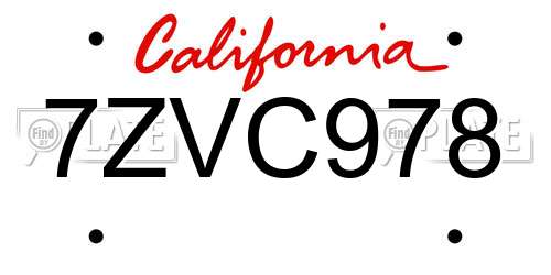 7ZVC978 California License Plate