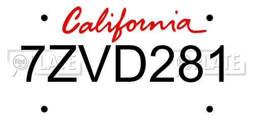 7ZVD281 California License Plate