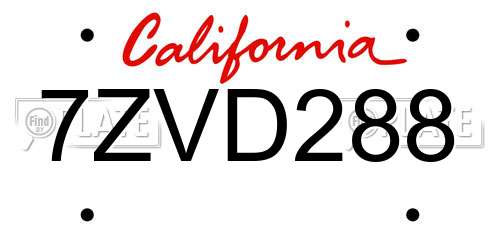 7ZVD288 California License Plate