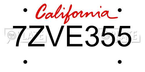 7ZVE355 California License Plate