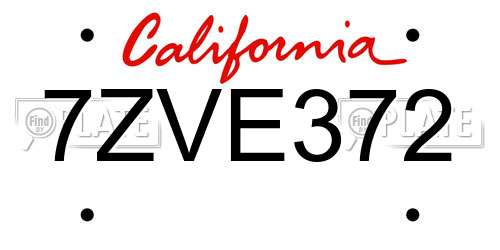 7ZVE372 California License Plate