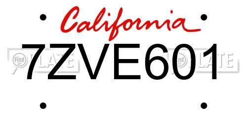7ZVE601 California License Plate