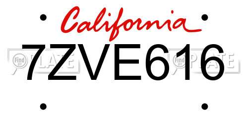7ZVE616 California License Plate