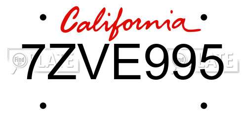 7ZVE995 California License Plate