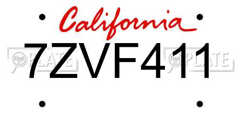 7ZVF411 California License Plate