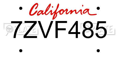 7ZVF485 California License Plate