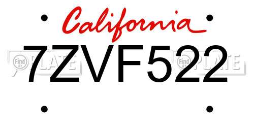 7ZVF522 California License Plate