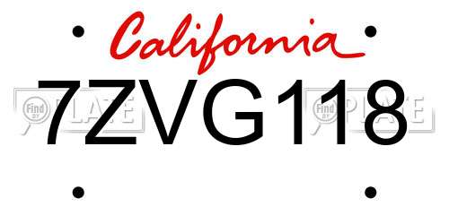 7ZVG118 California License Plate