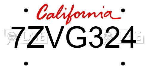 7ZVG324 California License Plate