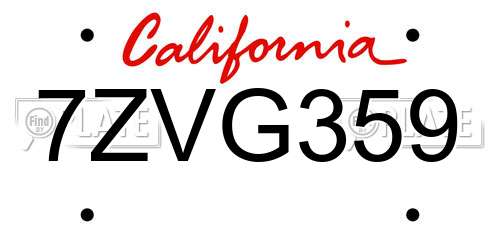 7ZVG359 California License Plate