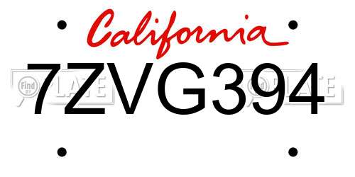 7ZVG394 California License Plate