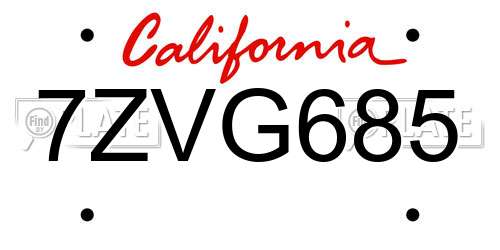7ZVG685 California License Plate