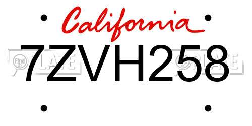 7ZVH258 California License Plate