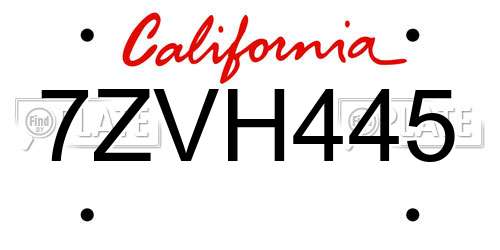 7ZVH445 California License Plate