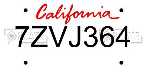 7ZVJ364 California License Plate