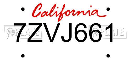 7ZVJ661 California License Plate