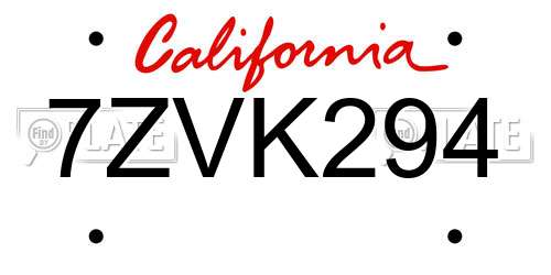 7ZVK294 California License Plate