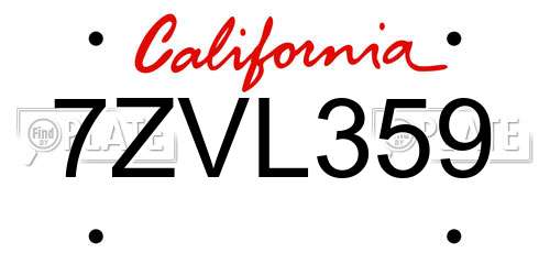 7ZVL359 California License Plate