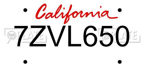 7ZVL650 California License Plate