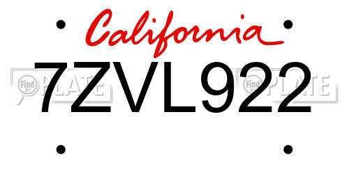 7ZVL922 California License Plate