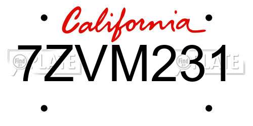 7ZVM231 California License Plate