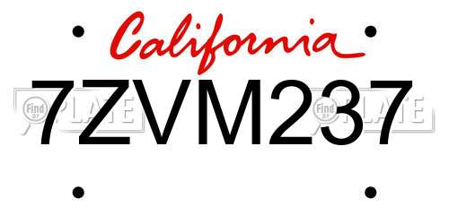 7ZVM237 California License Plate