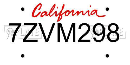 7ZVM298 California License Plate
