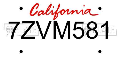 7ZVM581 California License Plate