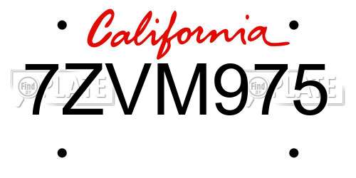 7ZVM975 California License Plate