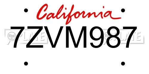 7ZVM987 California License Plate