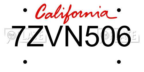 7ZVN506 California License Plate