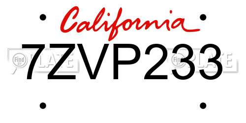 7ZVP233 California License Plate