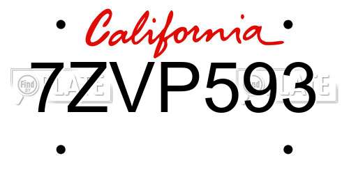 7ZVP593 California License Plate