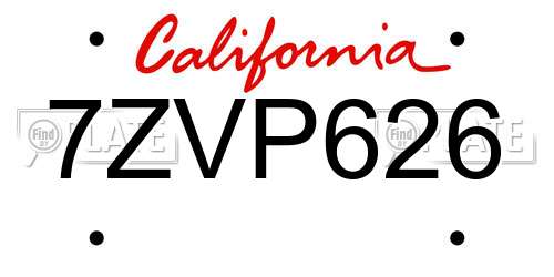 7ZVP626 California License Plate