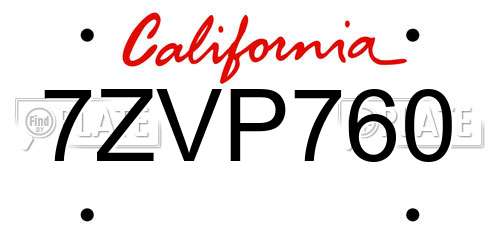 7ZVP760 California License Plate