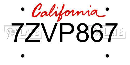 7ZVP867 California License Plate