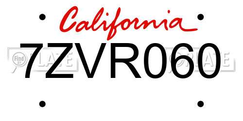 7ZVR060 California License Plate