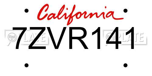 7ZVR141 California License Plate