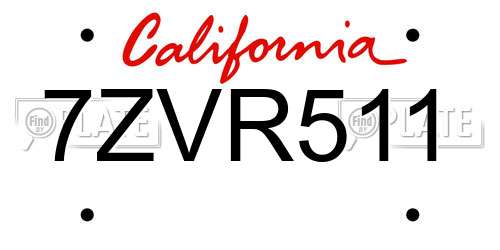 7ZVR511 California License Plate