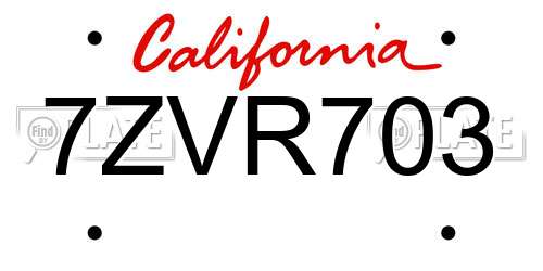 7ZVR703 California License Plate
