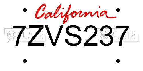 7ZVS237 California License Plate