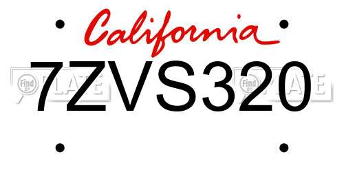 7ZVS320 California License Plate