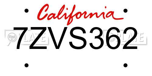 7ZVS362 California License Plate