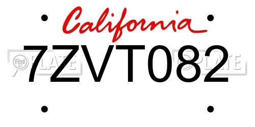 7ZVT082 California License Plate